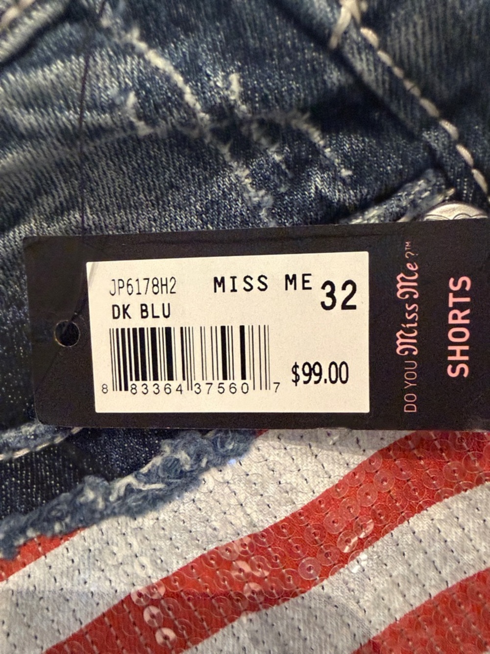 Miss Me Blue and Red Sequin American Flag Jean Shorts - Picture 5 of 5